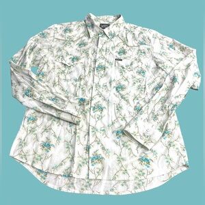 Southern Thread White Floral Print Long Sleeve Western Pearl Snap Shirt Size L